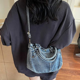 Purpdrank   Fashion Washed Denim Tote Bag Women Simple Large Capacity Shoulder Bag Ladies Daily Casual Versatile Handheld Crossbody Bag