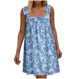 Purpdrank  Summer Sundresses For Women Square Neck Sleeveless Short Dress Bow Tie Floral Print Casual Midi Dresses Ruffle Hem Boho Dresses