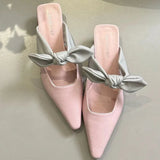 Purpdrank  Elegant Bowknot Low Heel Modern Slippers for Women Pointed Toe Backless Slide Sandals Female Elegant Dress Mueller Pumps Ladies