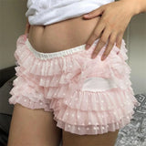 Purpdrank  Lolita Bloomers y2k Women Polka Dot Pattern Elastic Low Waist Layered Ruffle Pettipants Fairycore Coquette Shorts