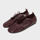 Purpdrank  Spring Lace Up Women's Shoes Soft Leather Outdoor Casual Ballet Flats Walking Large Gize Brand Comfortable Ladies Loafers