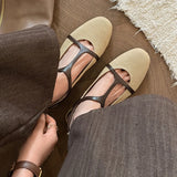 Purpdrank   New Fashion Sandals Women Shoes T Strap Denim Elastic Buckle Waxing Toe Summer Ladies Flat Heel Shoes Handmade Sandals