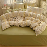 Purpdrank  Striped Bedding Set INS Nordic Girls Soft 100% Cotton Bed Sheet Queen King Size Duvet Set Comforter Set Pillowcase Bed Linens