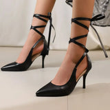 Purpdrank  Sexy Women Pumps Pointed Toe Stiletto 8.5cm Flock Suede Lace Up Large Size 46 47 48 Party Dating Female Shoes