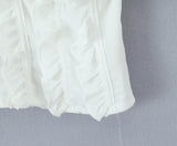 Purpdrank  Sweet White Embroidery Hollow Out Hole Splice Lace Elastic U Collar Short Sleeve Shirt Women Center Buttons Slim Crop Tops