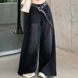 Purpdrank  Harajuku Style High Street Black High Waist Jeans For Women Loose Fitting And Slimming Versatile Wide Legged Floor Length Pants
