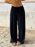 Purpdrank  Women Black Casual Pants Vintage y2k Ruched Low Rise Loose Straight Sweatpants Streetwear Basic Trousers Summer Fashion
