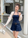 Purpdrank  Summer Sexy Spaghetti Strap Denim Dress Women Hot Backless A-line Short Dresses Female Fashion Belt Jean Vestidos Y2k Ins