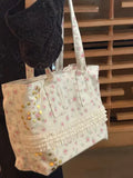 Purpdrank  Large Capacity Lace Edge Shoulder Versatile Portable Casual Women's Bag Spring Floral Tote Bags for Women