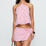Purpdrank  Women Fashion Pattern Printed Club Party Outfits Elegant Split Tie-Up MIni Skirt 2Pc Sets Sexy Halter Tops and Short Skirt Suit