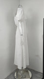 Purpdrank  Summer Fashion Womens White Long Dresses Elegant Short Sleeve V-Neck Hollow Out Dresses High Waisted Casual Dress