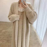 Purpdrank - white Long Cardigan for women 2023 winter clothes Knitted fluffy long sleeve Cashmere sweater coat clotkorean style warm vintage