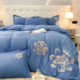 Purpdrank  Flowers Embroidery Bedding Set Comfortable Light Luxury Four-Piece Set With Lace Girl King Duvet Cover Set Bed Sheet Pillowcases