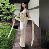 Purpdrank  Spring Summer New Goddess Long Dress Niche Halter Neck Sexy Backless Bodycon Dress