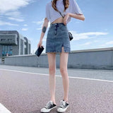Purpdrank  Clothes Pants Tight Women's Skirt Wrap Skirts for Woman Jeans Chorts Sexy with Slit Blue Denim Y2k A Line Fashion Summer V