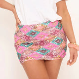 Purpdrank  Women Sexy Slim Fit Club Party Skirts Fashion Sequin Beaded Package Hip Skirt Elegant Hight Waist Geometric Splicing Mini Skirt