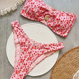 Purpdrank  Pink Floral Pirnted Sexy Sleeveless Low Waist Bikini Set For Women Boho Beach Swim Wear Suit Casual Two Pieces Sets Swimsuit