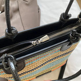 Purpdrank  Straw Woven Design Top-Handle Bags Women Rainbow Color Summer Beach Shoulder Crossbody Bags Luxury Designer Handbags