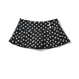 Purpdrank  New CHIC Black with White Polka Dot Print Buttons Low Waist Pleated Mini Skirt Women Sexy Skater Skirts With Shorts lining