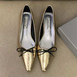 Purpdrank  Elegant Pointed Toe Butterfly-knot Low Heel Pumps Women Comforta Shallow Flat Designer Shoe Fashion Office Shoe Zapatos De Mujer
