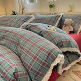 Purpdrank  INS Korean Style2025 New Yungan Cotton Wrinkled Double-layer Yarn Lace Bedding Sets