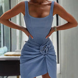 Purpdrank  Ladies Summer Zipper Applique Fashion Clubwear Dress Women Sleeveless Side Slit Ruched Mini Dresses Evening Party Female Outfits