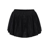 Purpdrank  Ballet Girl White Black Embroidery Hollow Out hole Elastic Low Waist Mini BUD Skirt Women Ball Gown Umbrella Skater Skirts
