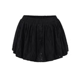 Purpdrank  Ballet Girl White Black Embroidery Hollow Out hole Elastic Low Waist Mini BUD Skirt Women Ball Gown Umbrella Skater Skirts