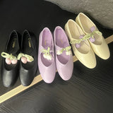 Purpdrank  Round Toe Floral Design Soft Flats Mary Jane Shoes for Women Comfort Low Heel Designer Ballet Flats Ladies Elegant Dress Pumps