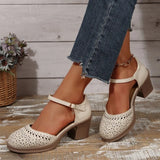 Purpdrank  Ankle Strap High Heels for Women 2025 Summer Hollow Out Breathable Woman Comfortable Baotou Chunky Heeled Mary Jane Shoes