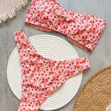 Purpdrank  Pink Floral Pirnted Sexy Sleeveless Low Waist Bikini Set For Women Boho Beach Swim Wear Suit Casual Two Pieces Sets Swimsuit