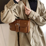 Purpdrank  Retro Women Bags Belt Buckle Design Single Shoulder Bag Flap Shape Pure Color Casual Street Underarm Satchels Latest