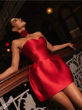Purpdrank  Heart Shaped Short Dresses Solid Color Strapless Sexy Socialite Party Evening Gown Women's Elegant Backless Fashion Silk Dress