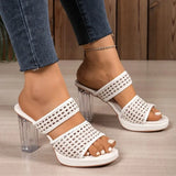 Purpdrank  Women's High Heels Slippers Crystal Square Round Toe Braided Upper Shoes  Leisure Summer New Breathable Zapatillas De Mujer