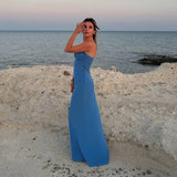 Purpdrank  Dress Summer Women's 2025 New Chic Stretch Knit Tube Top Hollow Elegant Women's Long Dress Fashion Youth Holiday Travel Dress