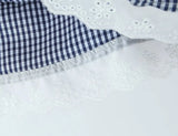 Purpdrank  Sexy Blue Plaid Lapel V neck Short Puff Sleeve Shirt Tank Top + Women Bow Zipper Waist A-line Pleated Mini Skirt 2 Pieces 1 Set