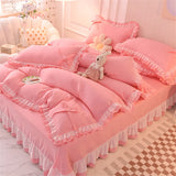 Purpdrank  Purple Bedding Sets Kawaii Seersucker Bed Sheet Pillowcase Fashion Girl Princess Duvet Cover Set 4 Pieces Cute Home Decoration