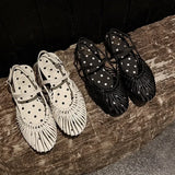 Purpdrank   New Fashion Style Low Heels Bottom Sandals Breathable Woven Toe Cover Holiday Vacation Retro Roman Shoes Women Ankle Strap
