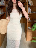 Purpdrank  Retro Fashion Beach Vacation Women's Waist Wrap Short Sleeve Chiffon Set Dress French Elegant Lady Mesh Sling Dress Set of Two