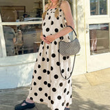 Purpdrank  Casual Sleeveless Hight Waist Long Dress Summer Sexy Off Shoulder Suspender Dress Lady Fashion Polka Dot Print Loose Party Dress