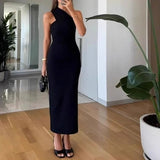 Purpdrank  Fashion Hight Waist Sleeveless Solid Party Dress Women Sexy Backless Gown Dresses Elegant Slanted Collar Draped Slim Long Dress