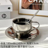 Purpdrank  Korean Ins Coffee Cup Set 304 Stainless Steel Insulated Coffee Cup Afternoon Tea Mug Dish Spoon Household Retro Tableware Set