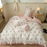 Purpdrank  3/4Pcs Flower Prints 100% Cotton Korean Princess Style Bedding Set Single Queen Duvet Cover Bed Sheet/Fitted Sheet Pillowcase