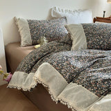 Purpdrank  Korean Princess Style Pastoral Floral Lace 100% Cotton Single Queen King Bedding Set Duvet Cover Flat/Fitted Sheet Pillowcases