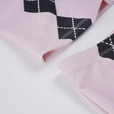 Purpdrank  Fashion Argyle Print Matching Set Women's Zip-up Front V-Neck Long Sleeve T Shirt&Shorts 2 Piece Outfit Casual Lounge Wear