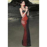 Purpdrank  Pure Desire Sexy Black Printed Strap Dress for Women Summer Dress Waist-Cinching Slim Fit Bodycon Long Dress