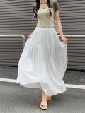 Purpdrank  Korean Fashion A Line Long Skirt Women Spring High Quality Pleated Skirt Female Chic Elastic High Waist Holiday Faldas Mujer New