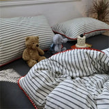 Purpdrank  Ins Nordic Minimalist Style Green Strip Bedding Sheet Duvet Cover Set Home Luxury Bedding Set Bed Sheets Comfortable Bedspread