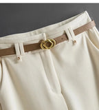 Purpdrank  Tall Women's Narrow Wide Leg Pants High Waist Drapey Straight Loose Casual Suit Pants Long Trousers in Beige Color