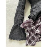 Purpdrank  Japanese Gothic Vintage Elegant Women 3 Piece Set Y2k Black Design Cardigan + Chic Tops + Plaid Skirts New Fashion Retro Outfits